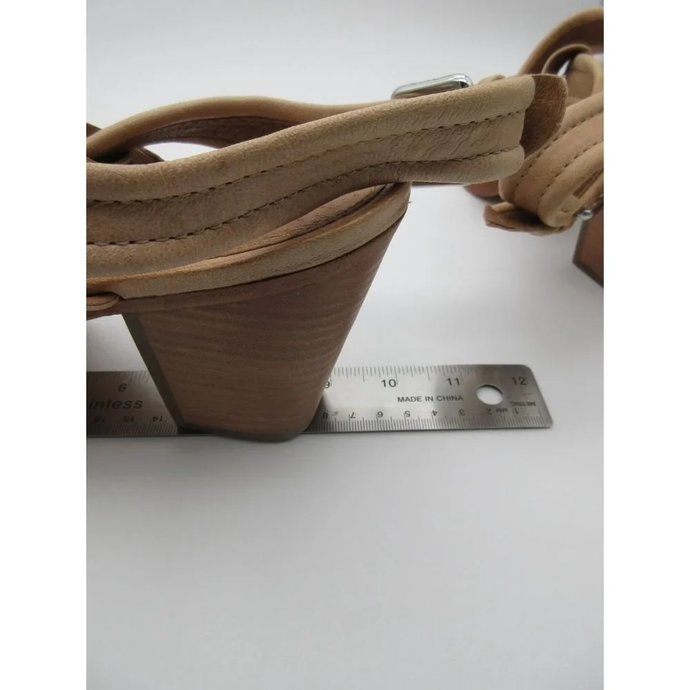 FRYE women's Dani cream leather cross strap‎ stacked heel sandals 10